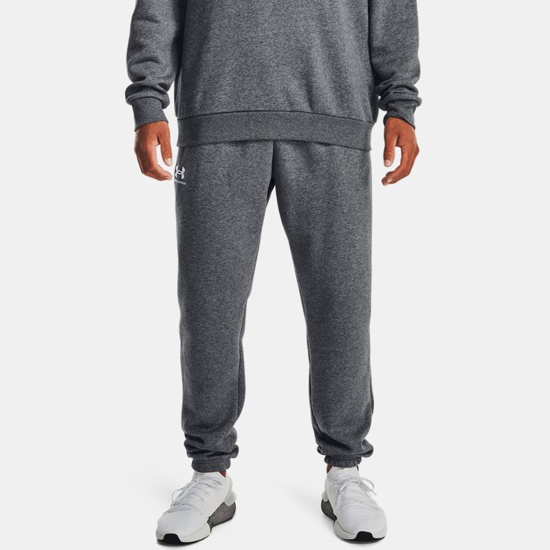Pantalon de jogging Under Armour Essential Fleece pour homme Pitch Gris Medium Heather / Blanc XS